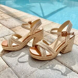 Soda Yara Raffia Platform Block Heel Sandals Women’s Size 9M – Natural Tan